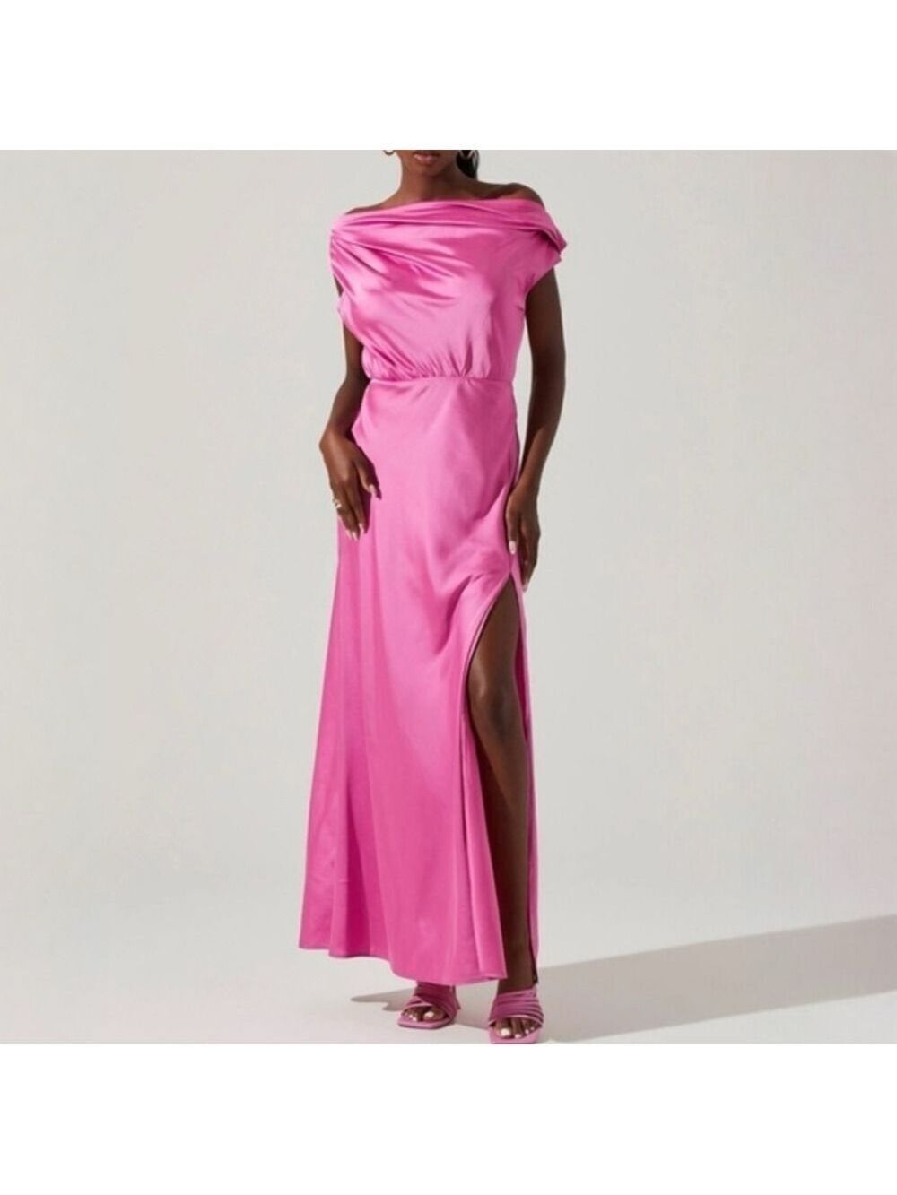 ASTR The Label Monroe Off Shoulder Satin Maxi Dress, Size S